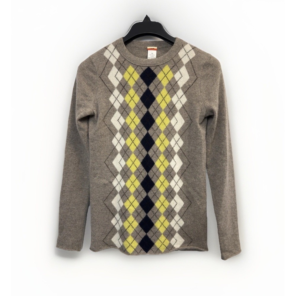 J.Crew Sweater Womens Size XS Beige Argyle Cashmere Pullover Soft Cozy